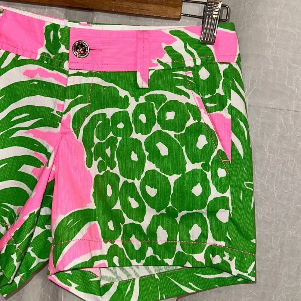 Lilly Pulitzer 00 5” The Callahan 💯 Cotton 4 Pocket White Green Pink Shorts